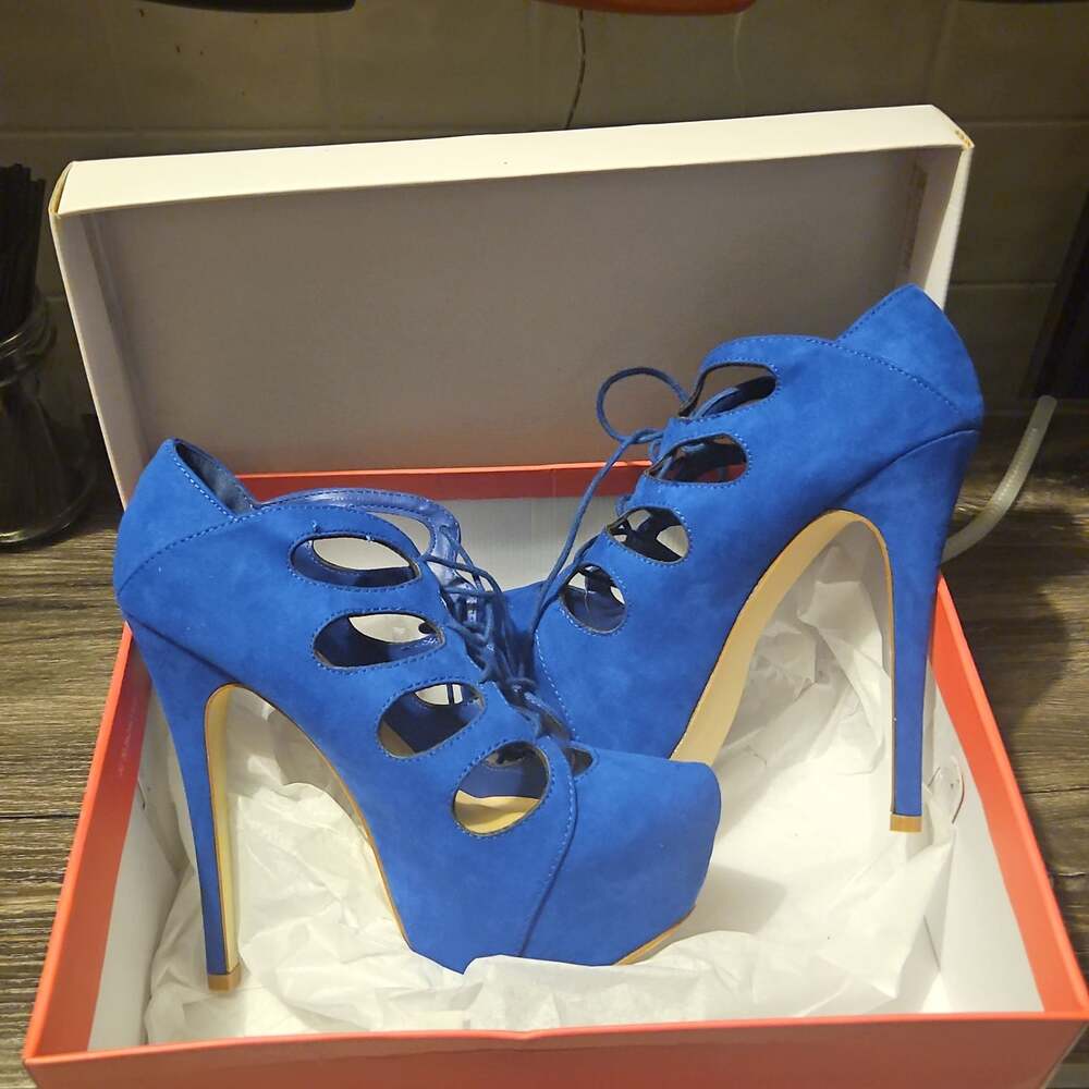 JustFab Royal Blue Suede Lace-Up Platform Stiletto Heels